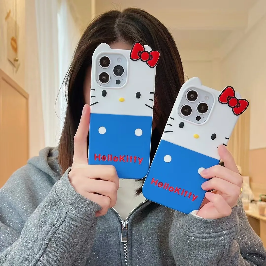 

New Hello Kitty Soft Silicone Case For iPhone 17 16 15 14 13 Pro Max 17Pro 3D Cartoon Shockproof Phone Cover Festival Gift