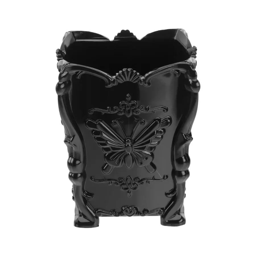 กระปุกใส่แปรงแต่งหน้าอะคริลิคสีดำ ที่เก็บแปรงเครื่องสำอางพร้อมตกแต่งรูปผีเสื้อ สำหรับเครื่องมือแต่งหน้า ดินสอ และปากกา