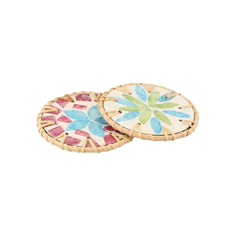 Table Decoration 10cm Rattan Shell Cup Mat Colorful Bohemian Style Seashell Cup Mat Round Coaster Kitchen
