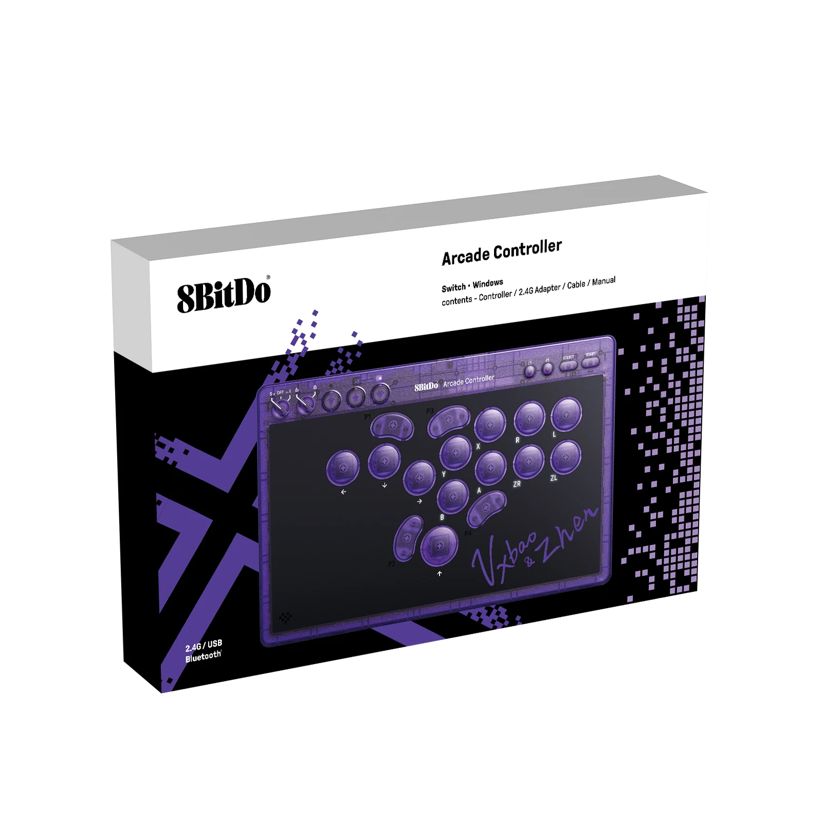 8BitDo 아케이드 컨트롤러 유선, 무선 블루투스, 2.4G, 닌텐도 스위치/스위치 2 윈도우용 로우 프로파일 기계식 스위치