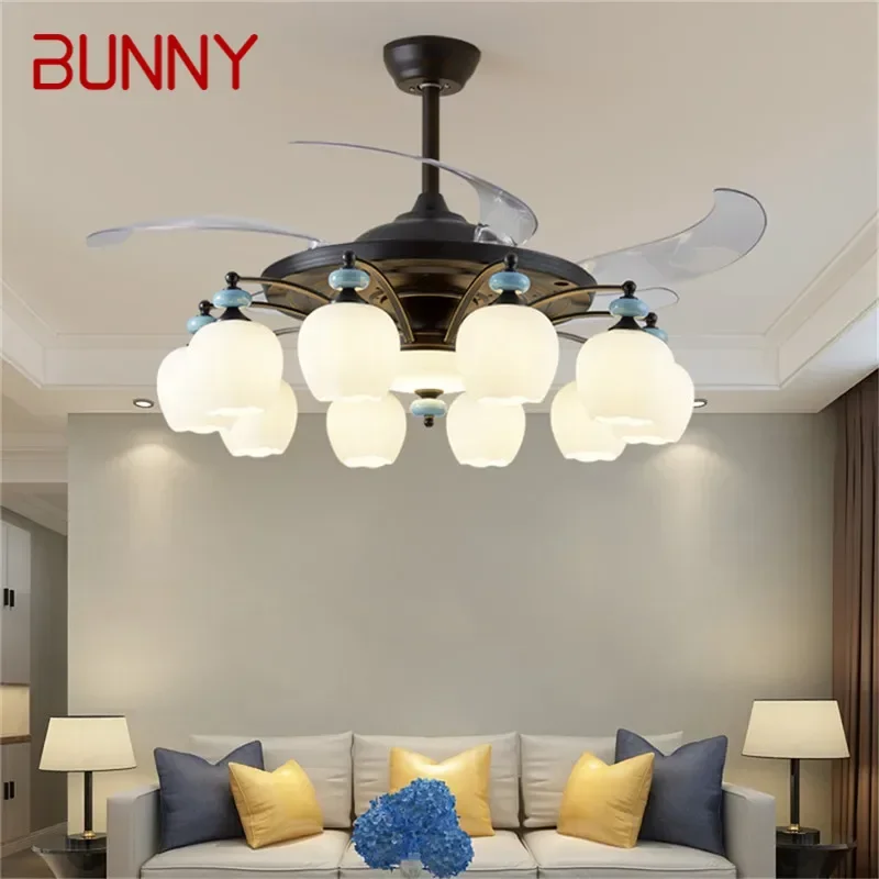 

BUNNY Modern Stealth Fan Light Luxury Living Room Restaurant Bedroom Ceiling Fan Light Remote LED Electric Fan Light