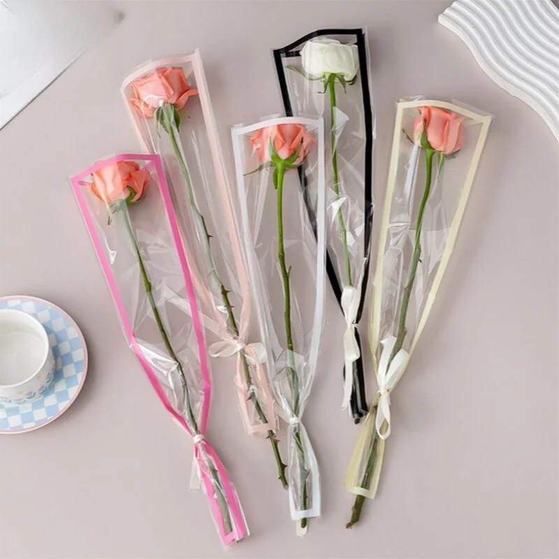 Handmade Single Rose Flower Packaging Bag Transparent DIY DIY Opp Bag Creative Pattern Summer Short Sleeve Women's T-shirt