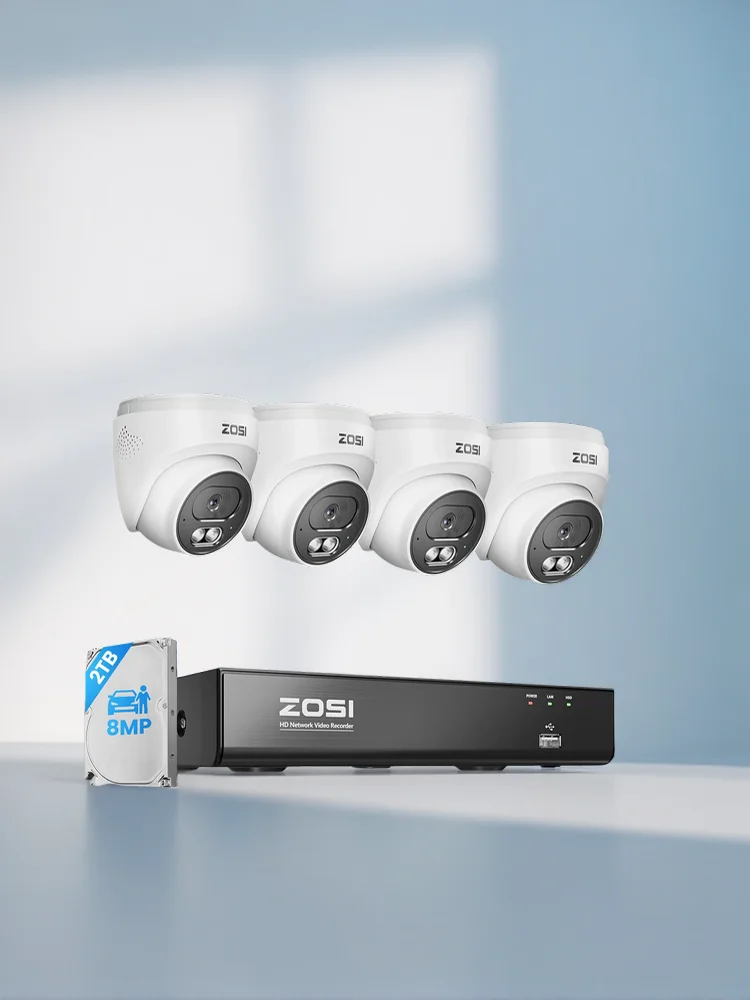 ZOSI 4K PoE CCTV Sicherheitskamerasystem 8MP PoE IP-Kameras für Außen und Innen 2-Wege-Audio 8CH NVR (16CH erweiterbar) Videoüberwachung C220