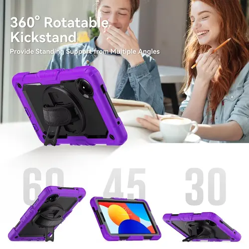 Imagen 2 del producto Funda de PC de protección definitiva para Xiaomi Redmi Pad SE 8,7 2024, correa de hombro de mano con rotación de 360 grados, funda multifuncional de 3 capas
