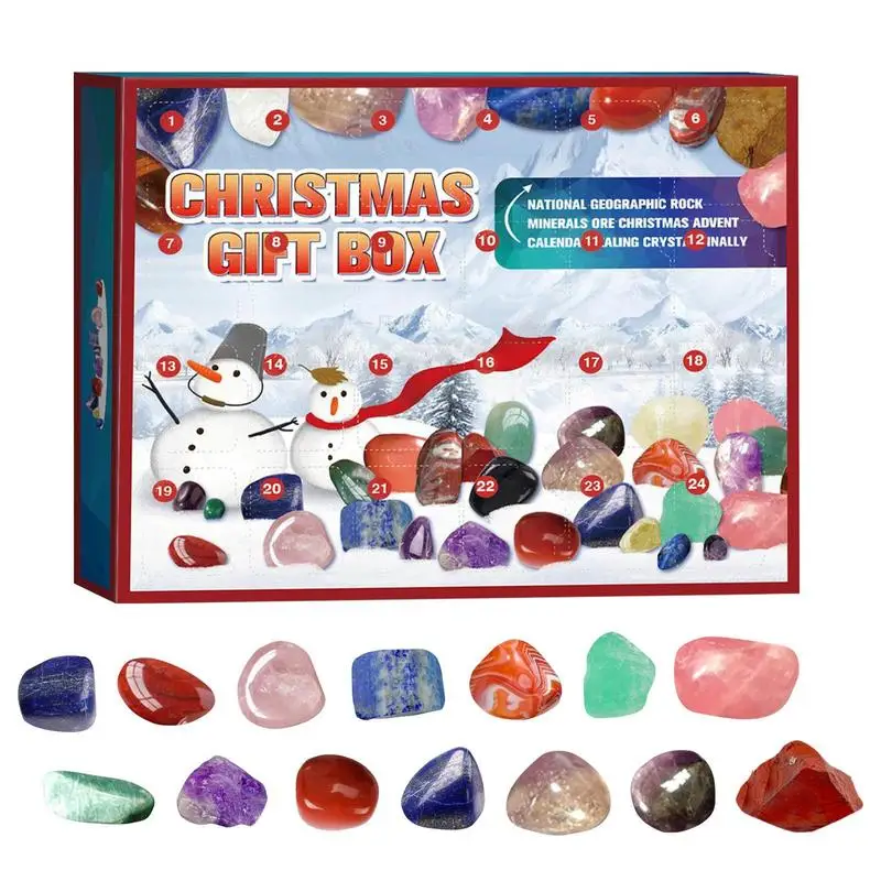 Christmas Advent Calendar 24 Days Countdown Calendar Crystal Stone Gift Box Complete Rock Collection Christmas Kids Gift