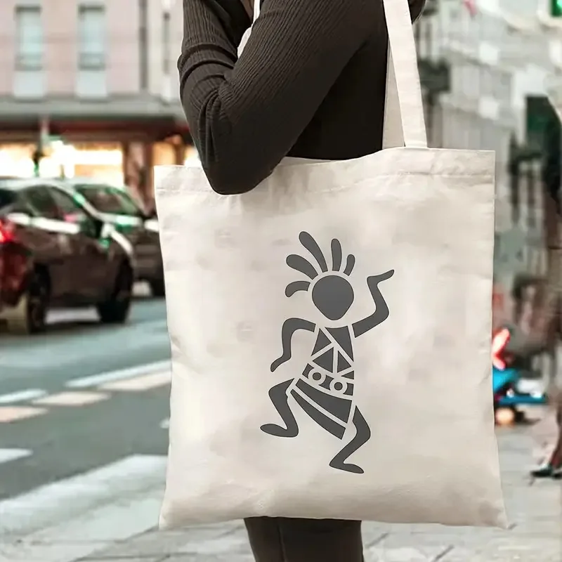 

Сумка на плечо в этническом стиле с абстрактным принтом танцовщицы, женская большая сумка, художественная многоразовая повседневная холщовая сумка для ежедневной школы, работы, путешествий