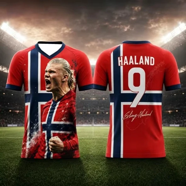 Norwegian Football Jersey Goalkeeper Haaland's No. 9 Jersey Fan T-shirt 3D Printed Short-sleeved T-shirt Sportswear Men's Tee