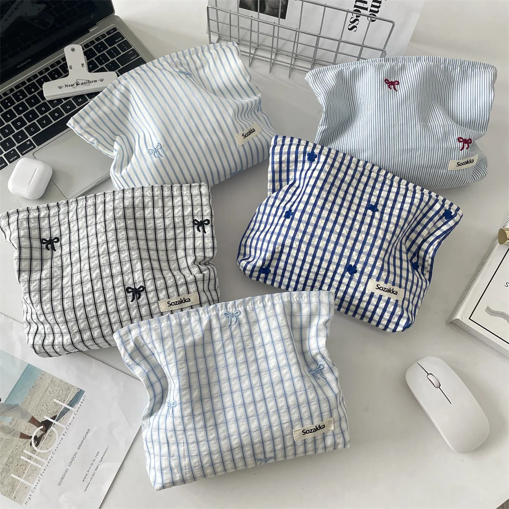 Sac à cosmétiques, sac de maquillage brodé, sac de rangement, pochette à cosmétiques à carreaux pour cadeau, sac à main à usage quotidien