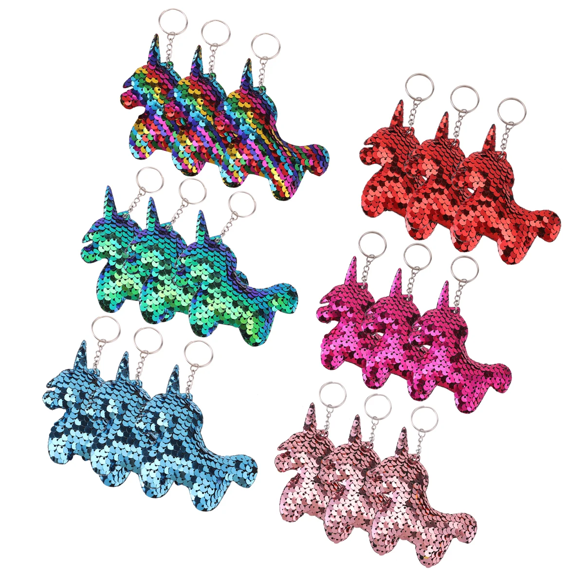 18Pcs Sequin Flip Unicorn Keychains, Colorful Sequins Keyring Charms For Backpacks, daily use Party Favors, For Birthday