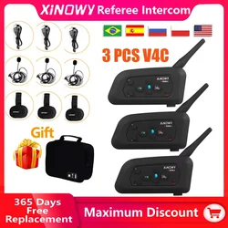 XiNOWy 3pcs V4C 1200M Intercom Full Duplex 3-Ways Football Coach Judger Earhook Earphone Referee Communication System Interphone