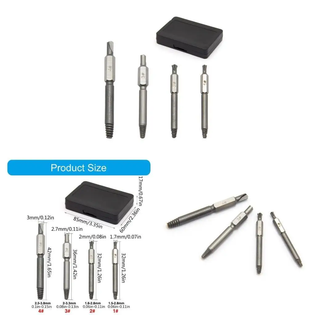 

R9UF 4Pcs Hexagonal Handle Broken Head Screw Extractor Quick Release Electric Broken Thread Removal Extractor Tool Set