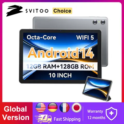 SVITOO 10.1 inch Tablet Android 15 T606 8-core 12GB(4GB+8GB)RAM/128GB ROM 1280×800iPS WIFI 6000mAh Type-C Face Unlock Tablets