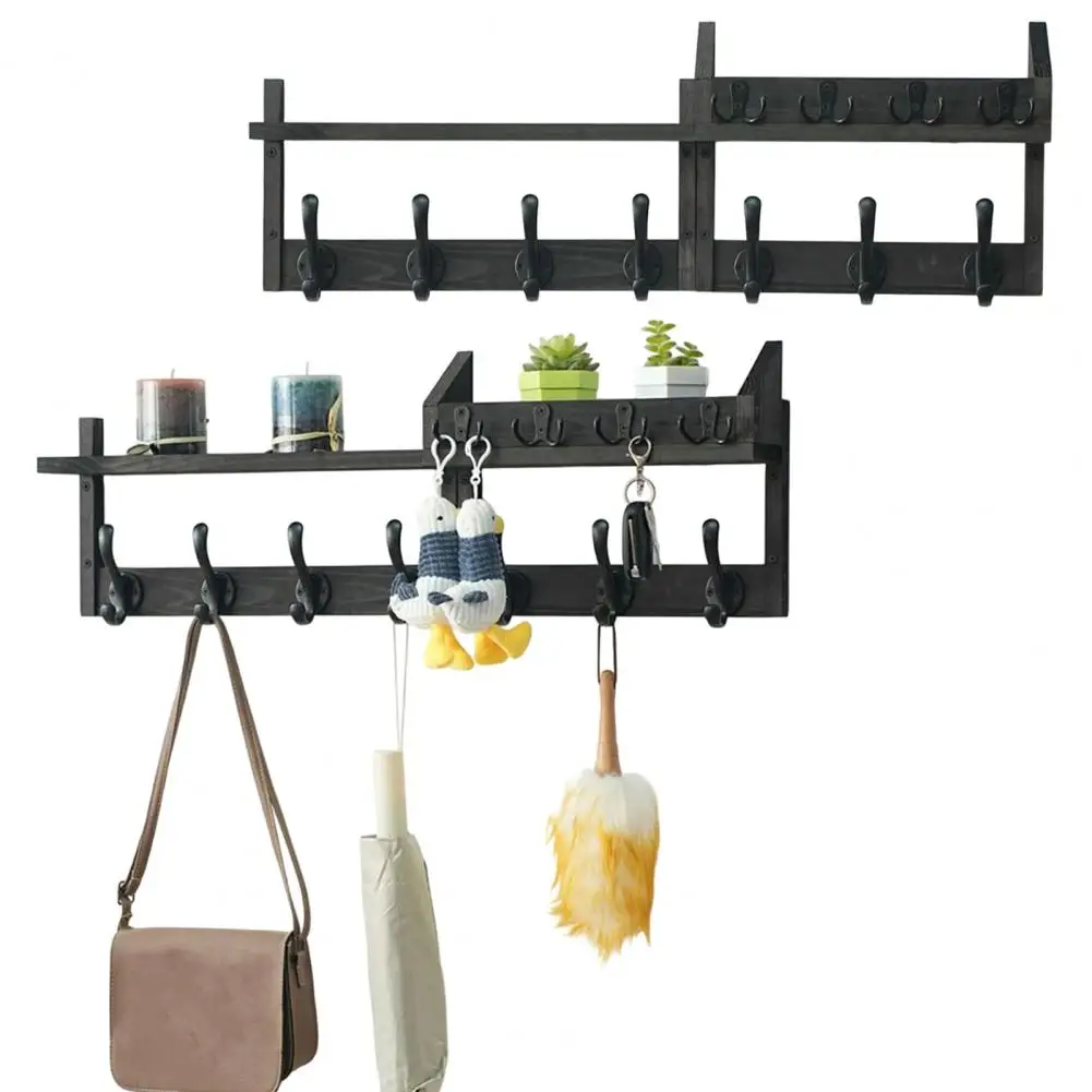 Rustic Wooden Wall Coat Rack with Shelf – 11 Hooks 4-in-1 Entryway Organizer, Mail & Key Holder for Living Room Bedroom