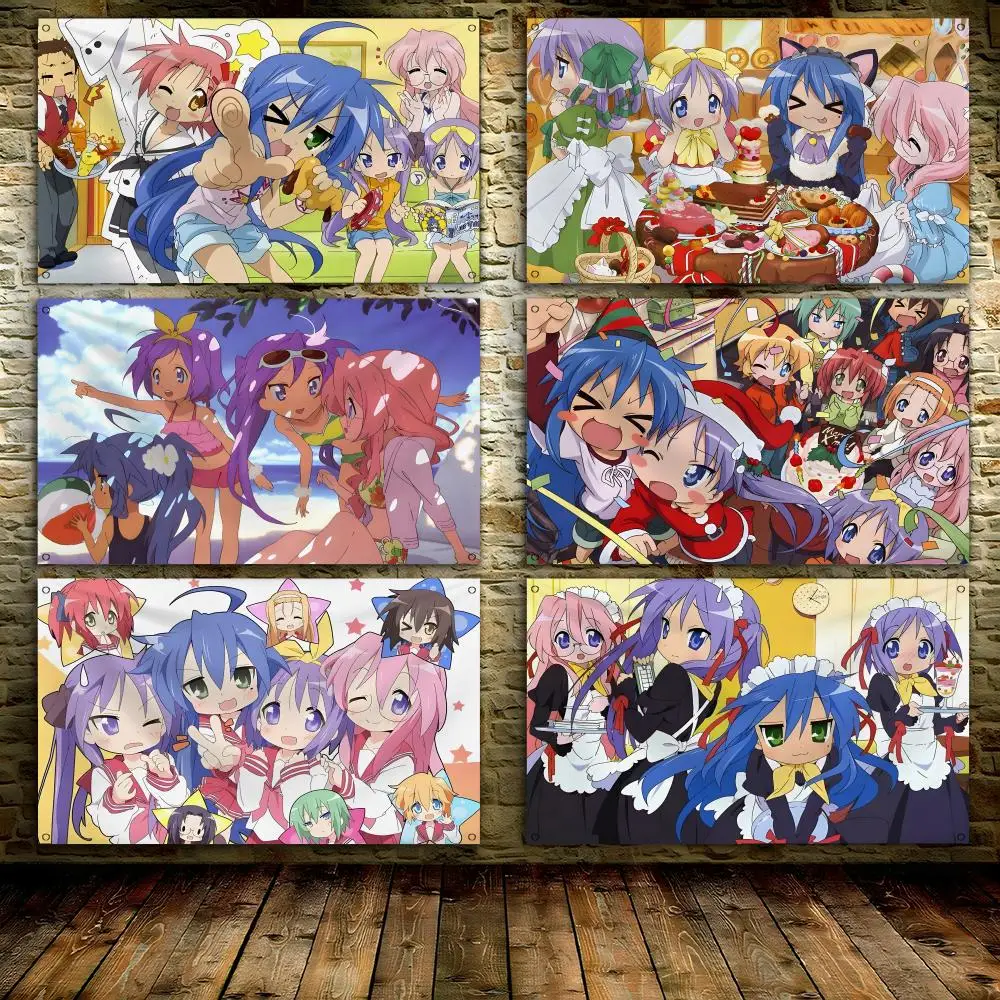 L-Lucky Star Kawaii Cartoon Flags Custom Wall Hanging Background Art Banner For Bedroom Home Living Room Outdoor Decor