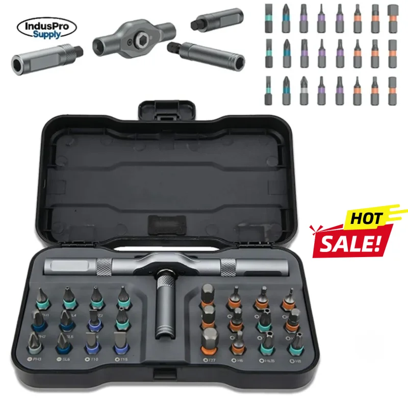 24-in-1 Magnetic Ratchet Screwdriver Set S2 Steel Bits Allen Wrench T-Handle Compact Portable Multi Tool