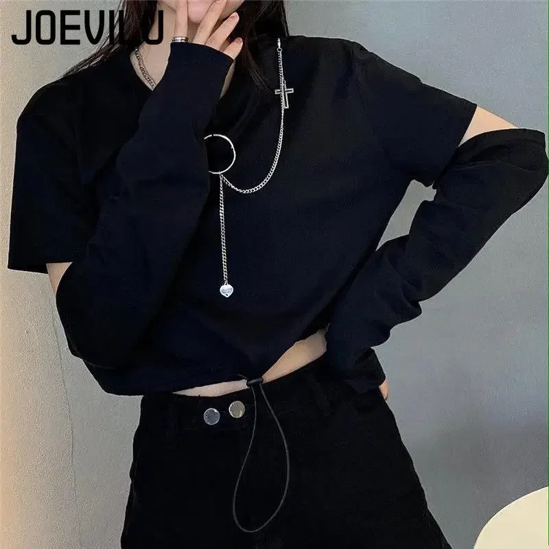 Tracksuit Removable Sleeve with Chain Top Handsome Casual Waistband Cargo Pants 2 Piece Sets Women\'s Outfits Spring Summer Suits