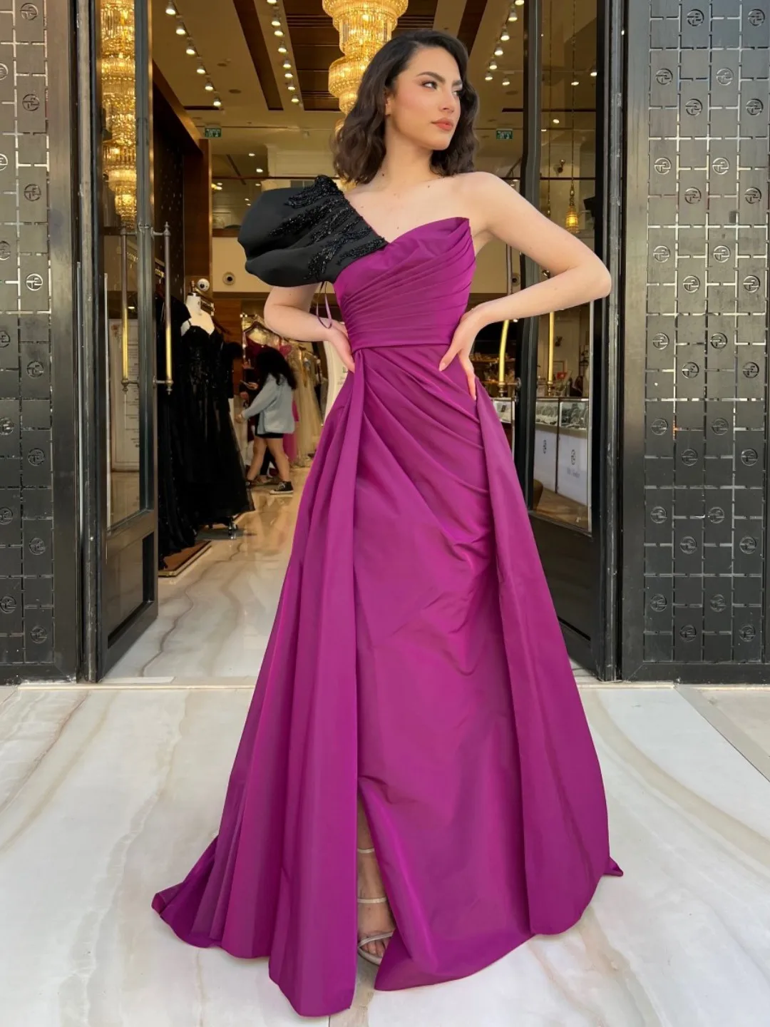 

2023 Fashion Beads One-Shoulder Prom Dresses For WomenFloor-length Sleeveless Customizable Arabia Formal Occasion Dresses