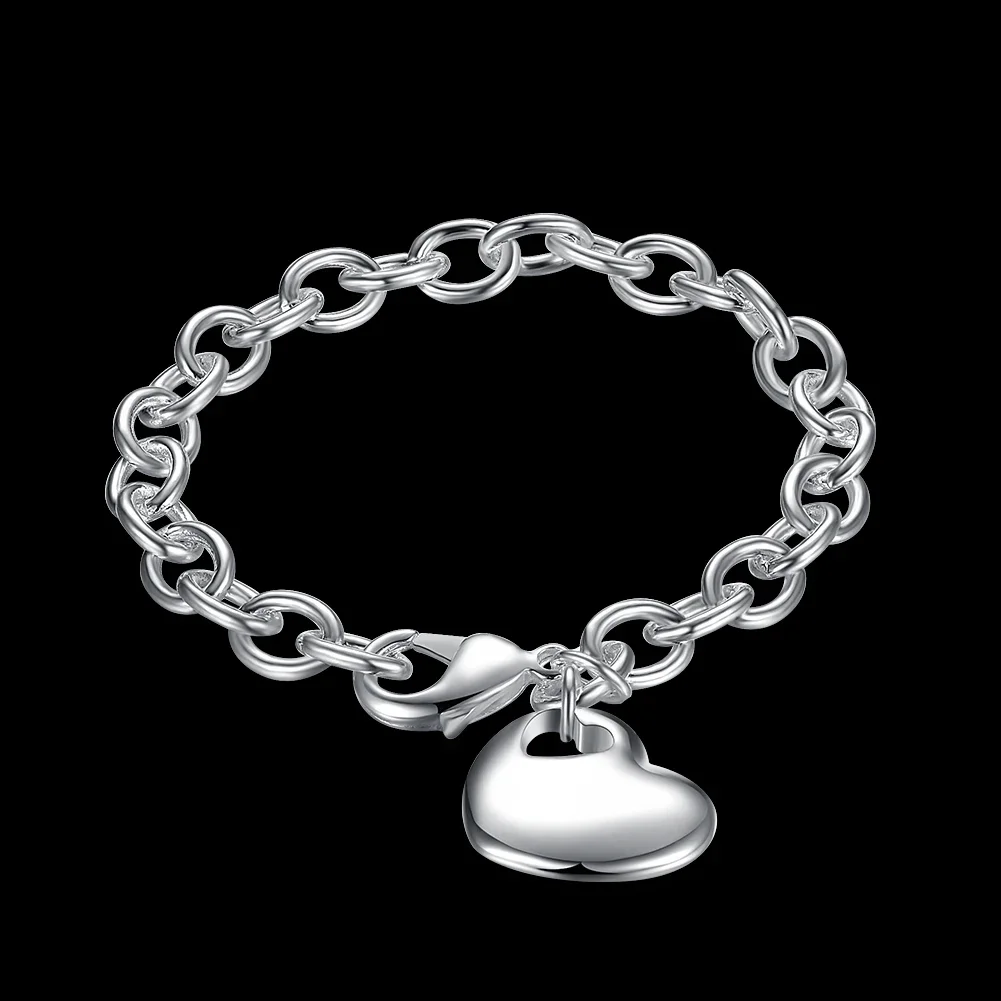 

Hot 925 Sterling Silver Bracelets for Women Hanging Heart Chain Wedding Party Elegant Lady Christmas Gifts Fashion Jewelry