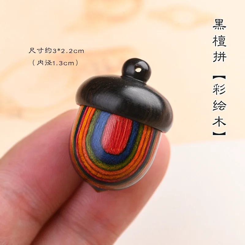 Miniature Painted Wood Carving Bell Ornament Can Twisted Open Place Fragrant Pills DIY KeyChain Pendant Personalized Wooden Gift