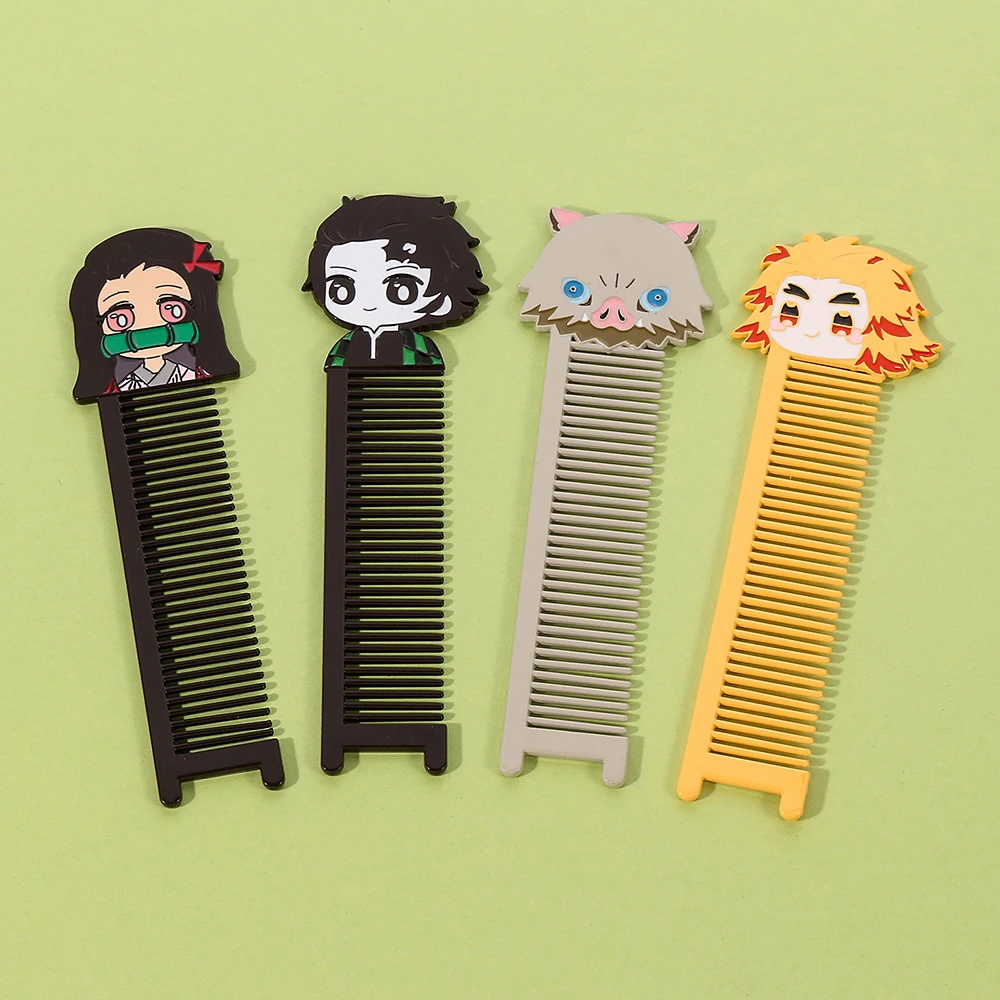 Hot Anime Demon Slayer Portable Comb Anti Static Hair Brush Organize Hair Kawaii Tanjiro Kamado Metal Makeup Comb for Girls Gift