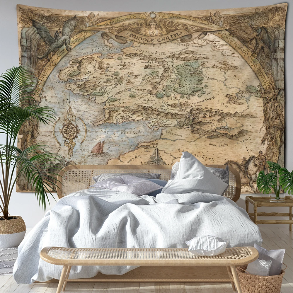 Retro Mountain Forest Map Tapestry Wall Hanging Bohemian Abstract Art Hippie Tapiz Aesthetics Room Dormitory Home Decor