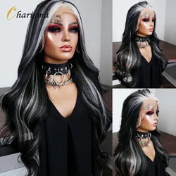 Charisma Synthetic Lace Front Wigs For Black Women Natural Wave Highlight White Colored Preplucked Lace Front Wig Drag Queen
