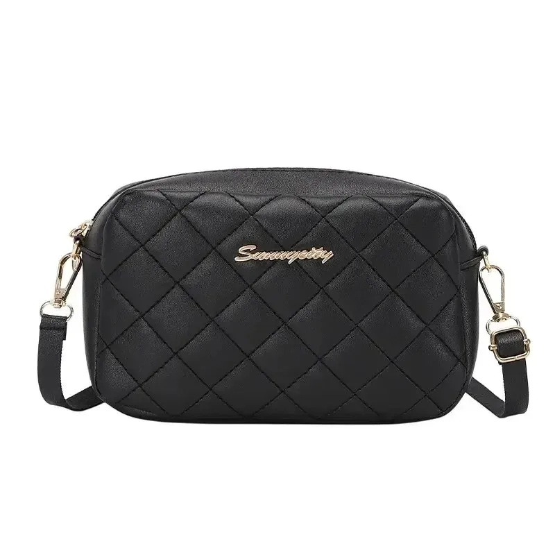 New Women's Fashion Simple Embroidery Camera Bag Checkered Crossbody Bag
