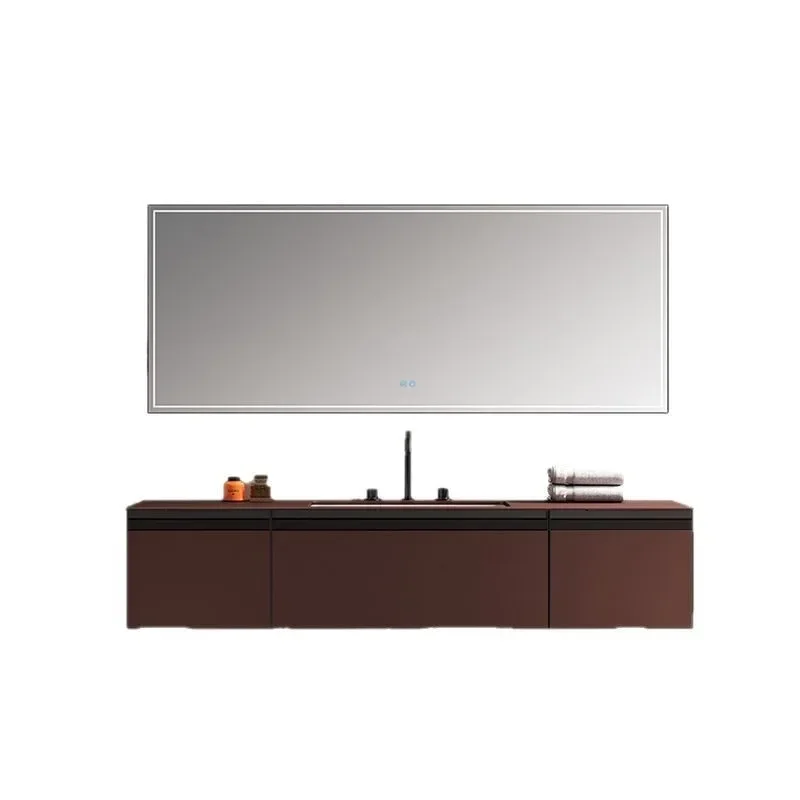 Nordic light luxury minimalist bathroom cabinet, rock slab integrated countertop, washbasin combination washbasin