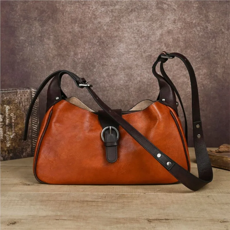 

Johnature 2026 New Genuine Leather Retro Women's Bag Solid Color Soft Cowhide Large Capacity Shoulder Crossbody Bag