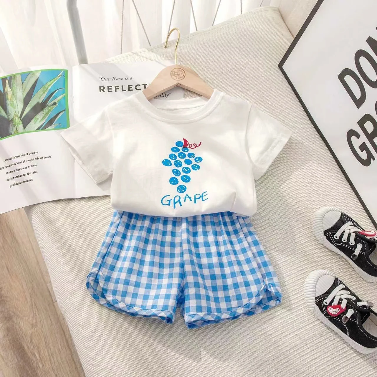 Girls Summer Short Sleeve Set New Girl Baby Fruit Pattern Small Fresh Children\'s Short Sleeve Two Piece Set