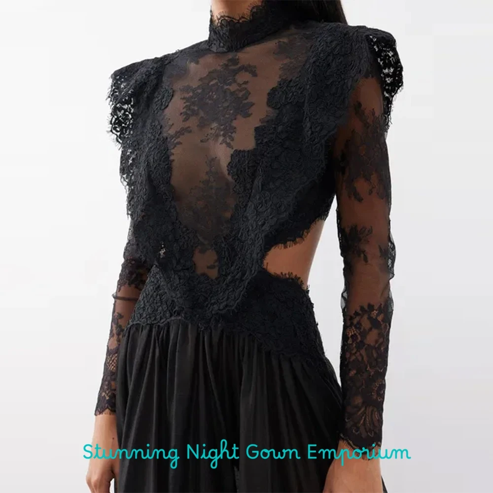 Delicate Lace High Collar Evening Dresses Sexy Open Back Customized Prom Dresses Luxury Long Sleeves Special Occasion Gowns image 5