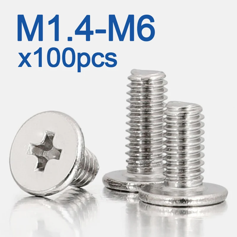 

100pcs/lot Cross Phillips CM Ultra Thin Super Low Flat Wafer Head Screw Stainless Steel Bolt M1.4 M1.6 M2 M2.5 M3 M4 M5 M6