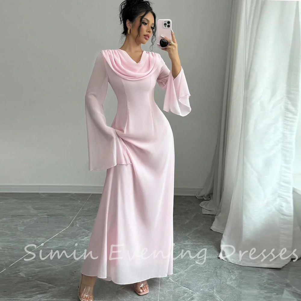 

Simin Luxury Party Dress Chiffon A-line Cowl Neck Long Sleeve Pleat elegant Formal Slit Saudi evening gala dress for women 2024