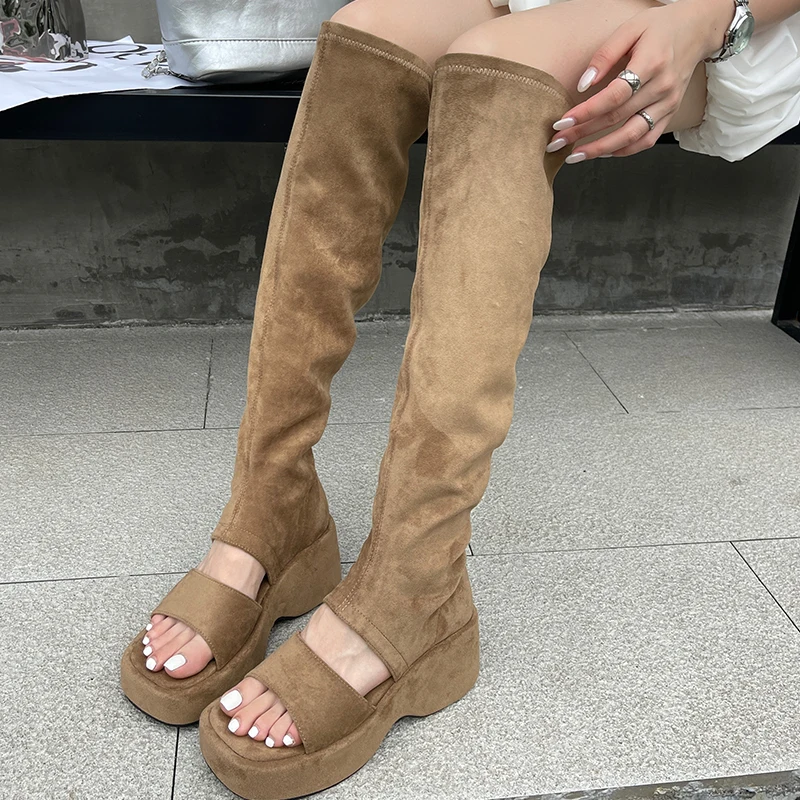 Ladies Shoes Long Boots Sandals Female Casual Summer Fashion Women Flats Shoes Sock Gladiator Knee High Boots Sandals