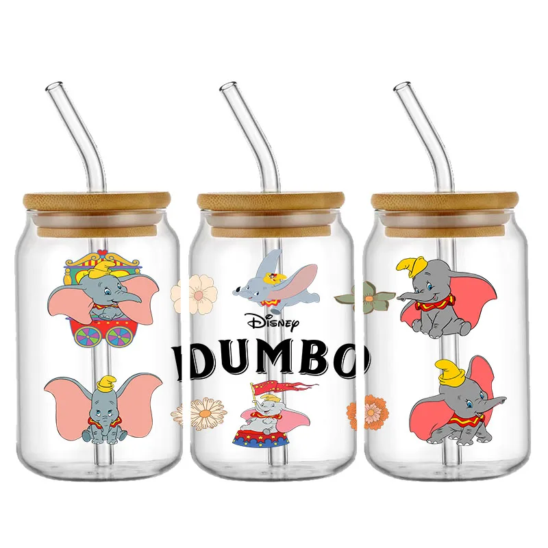 Disney Dumbo 3D Waterproof UV DTF Cup Wrap for 16Oz 10OZ Libbey Glass Can DIY Transfer Sticker