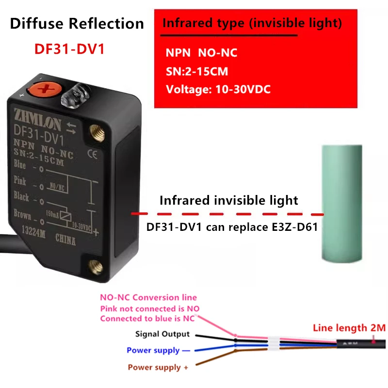 Przełącznik fotoelektryczny odbijający światło laserowe na podczerwień 24V może zastąpić czujniki zbliżeniowe E3Z-D61 E3Z-D62 D81 D82 L61 L81. — zdjęcie produktu 3