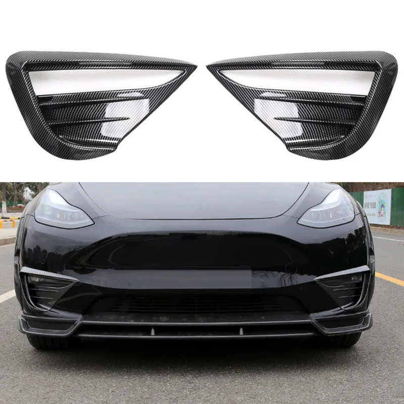 Front Fog Light Trim Cover For Tesla Model Y Fog Lamp Spoiler Blade Trim Protective Cover Woof Tooth Wind Knife ABS Decoration