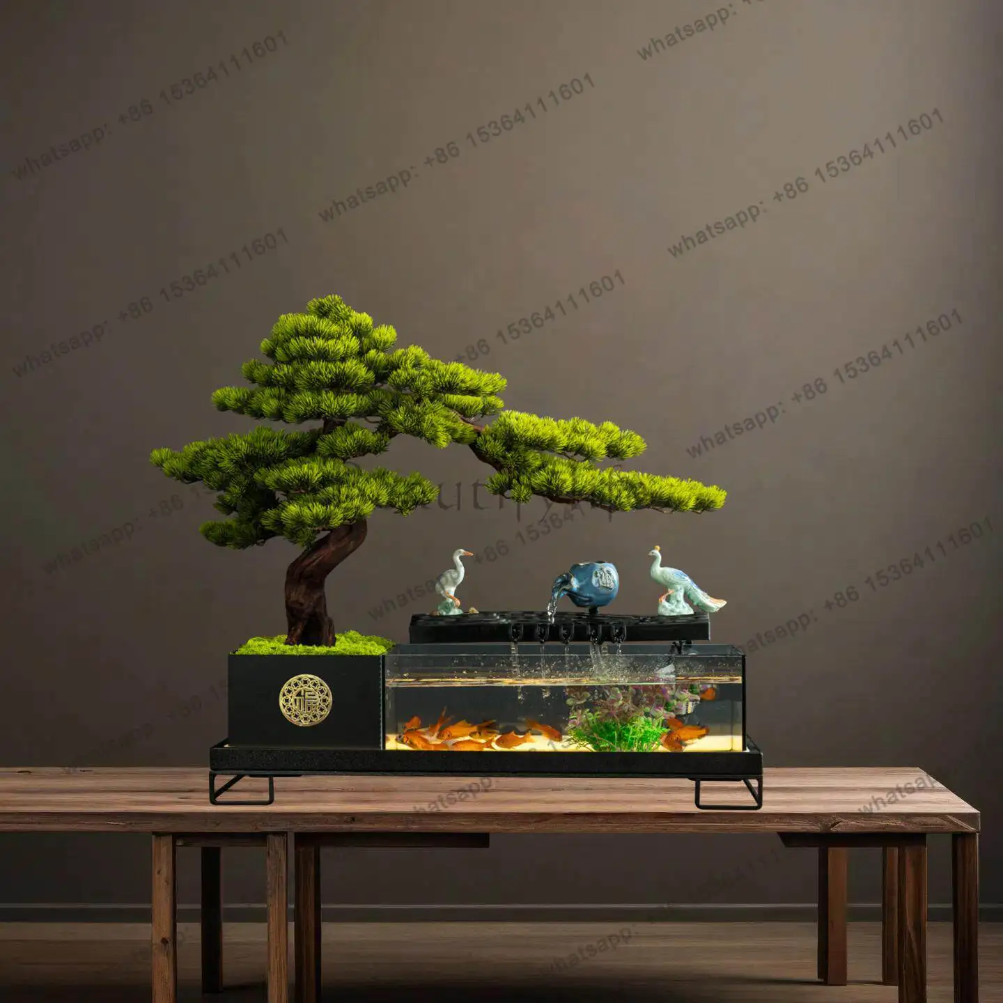Welcome pine front desk circulating water generates wealth office living room lucky fish tank ornament