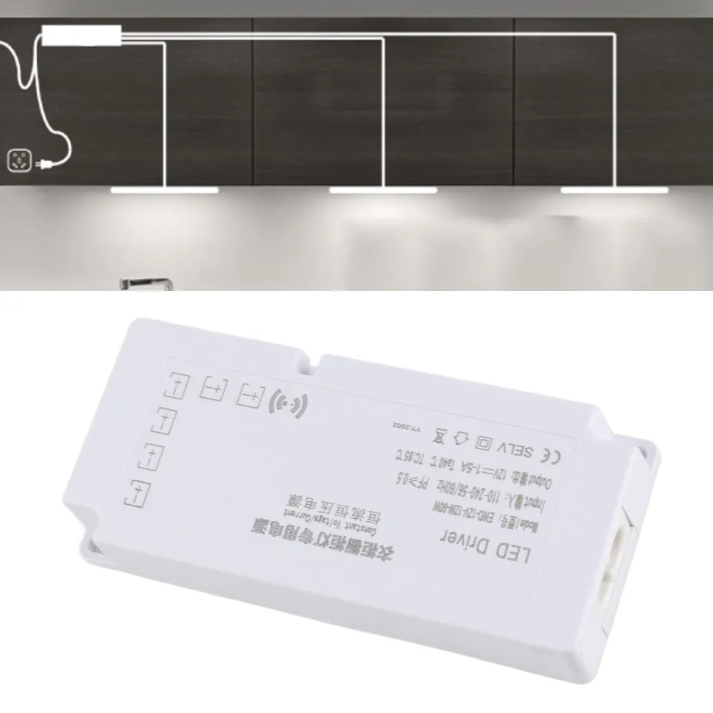 12V 5A LED Cabinet Light Power Supply 12-60W PC Retardance LED Driver Integrated 6-Bit Jump Wire USPlug Power Supply Transformer