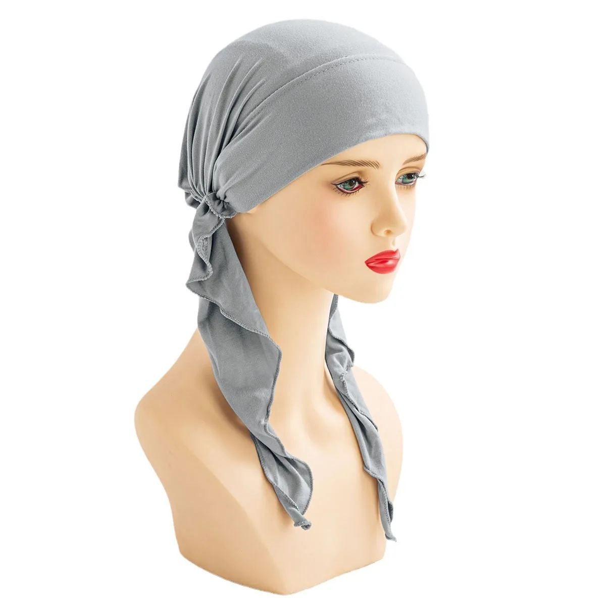 Turban Hat Arc Hat Solid Color Turban Hat Muslim Women\'s Hat Long Tail Hat Fashion Head For Women