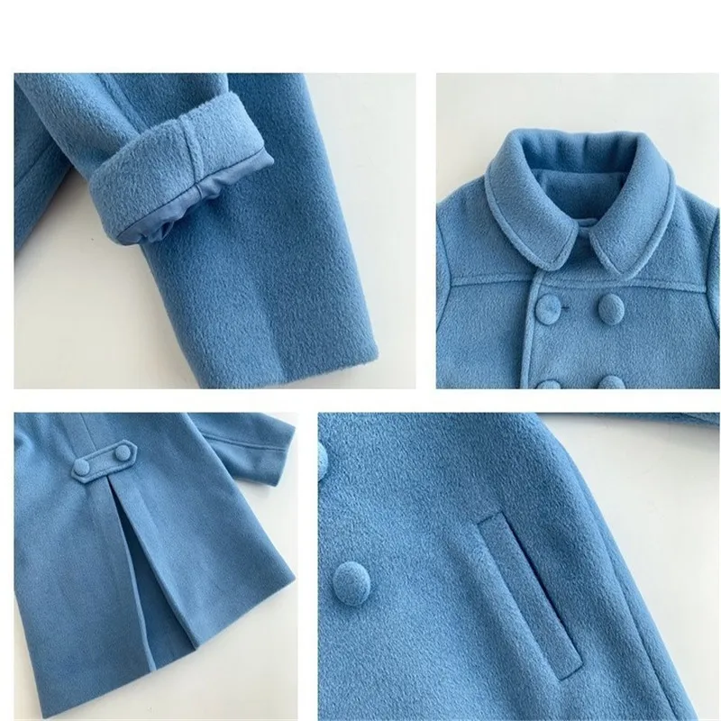 Winter Girl Baby Jacket Outdoor Cardigan Children\'s Medium Length Versatile Woolen Cotton Coat Thickened Double Breasted Jacket