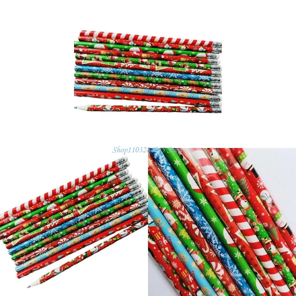

R6FF 48Pieces Christmas Pencil Pencils with Erasers Christmas Stocking Fillers Drawing Pencils for Kid Student