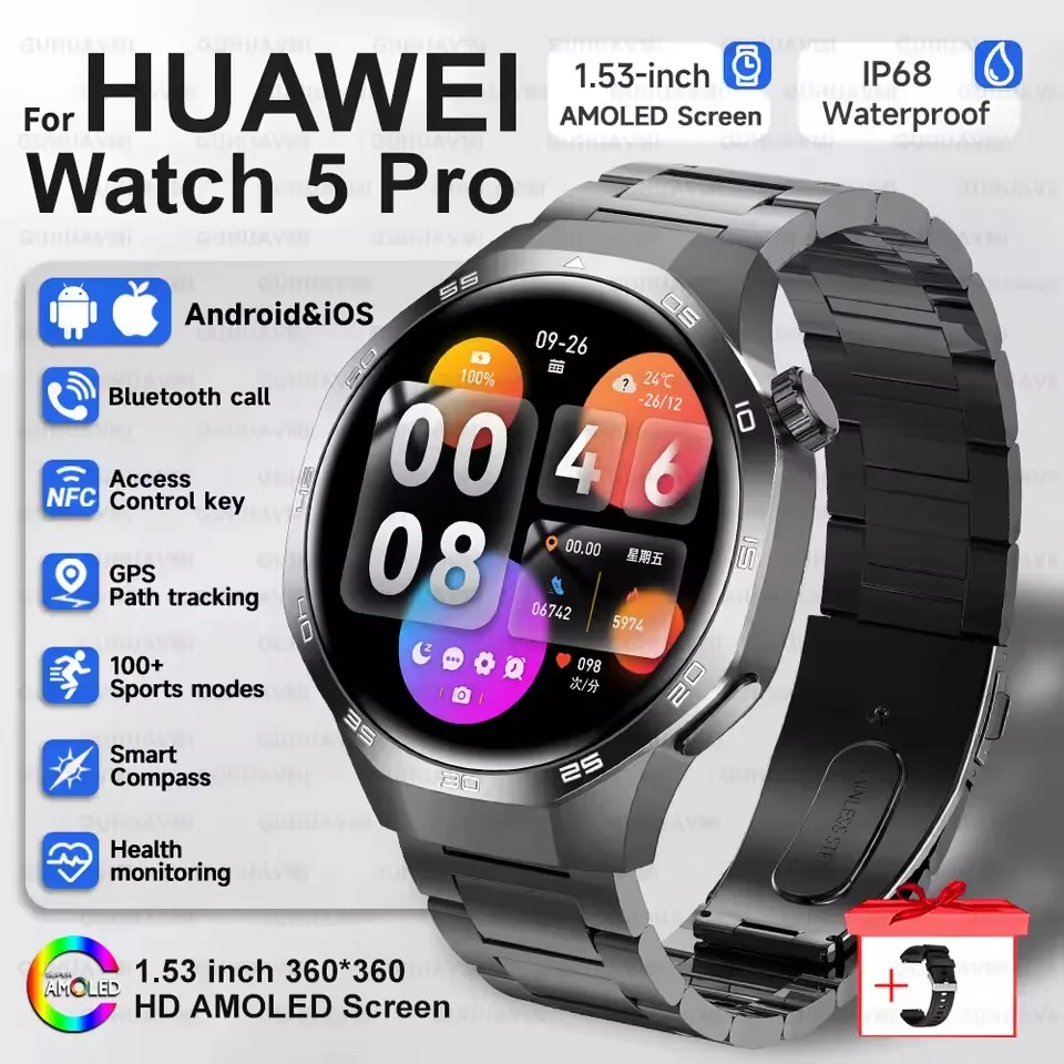 2025 Guhuavm Watch GT5Pro Smart Watch Men HD AMOLED Screen GPS Tracker Bluetooth Call Health Waterproof Smartwatches Heart Rate