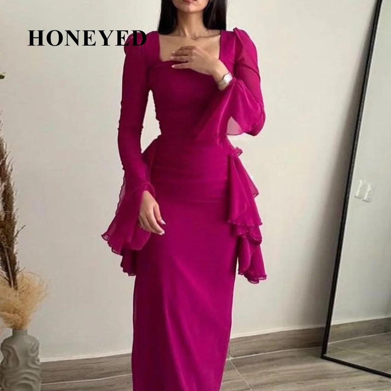 Honeyed 2023Formal Occasion Dresses Women Simple Style Square Collar Ankle-length Sexy Solid Color Design Prom Can be Customized