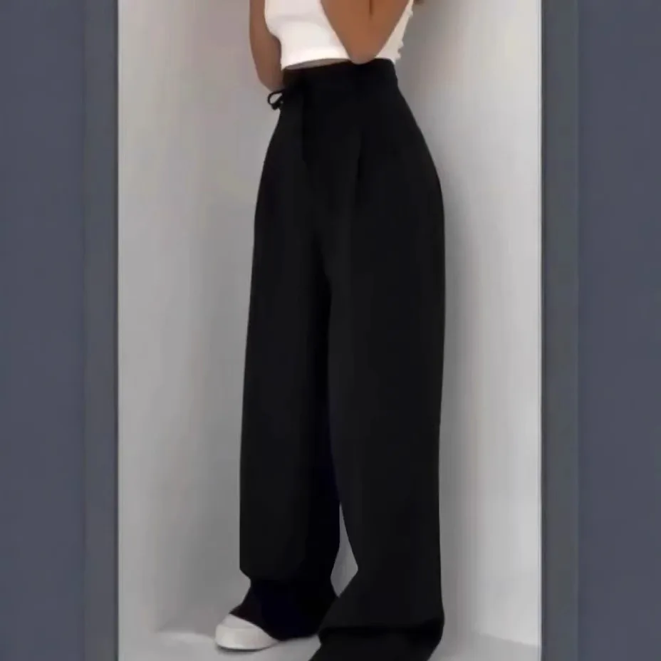 

Women's Fashionable and Casual Design High Waisted Lace Up Slim Straight Leg Pants 2025 New Style