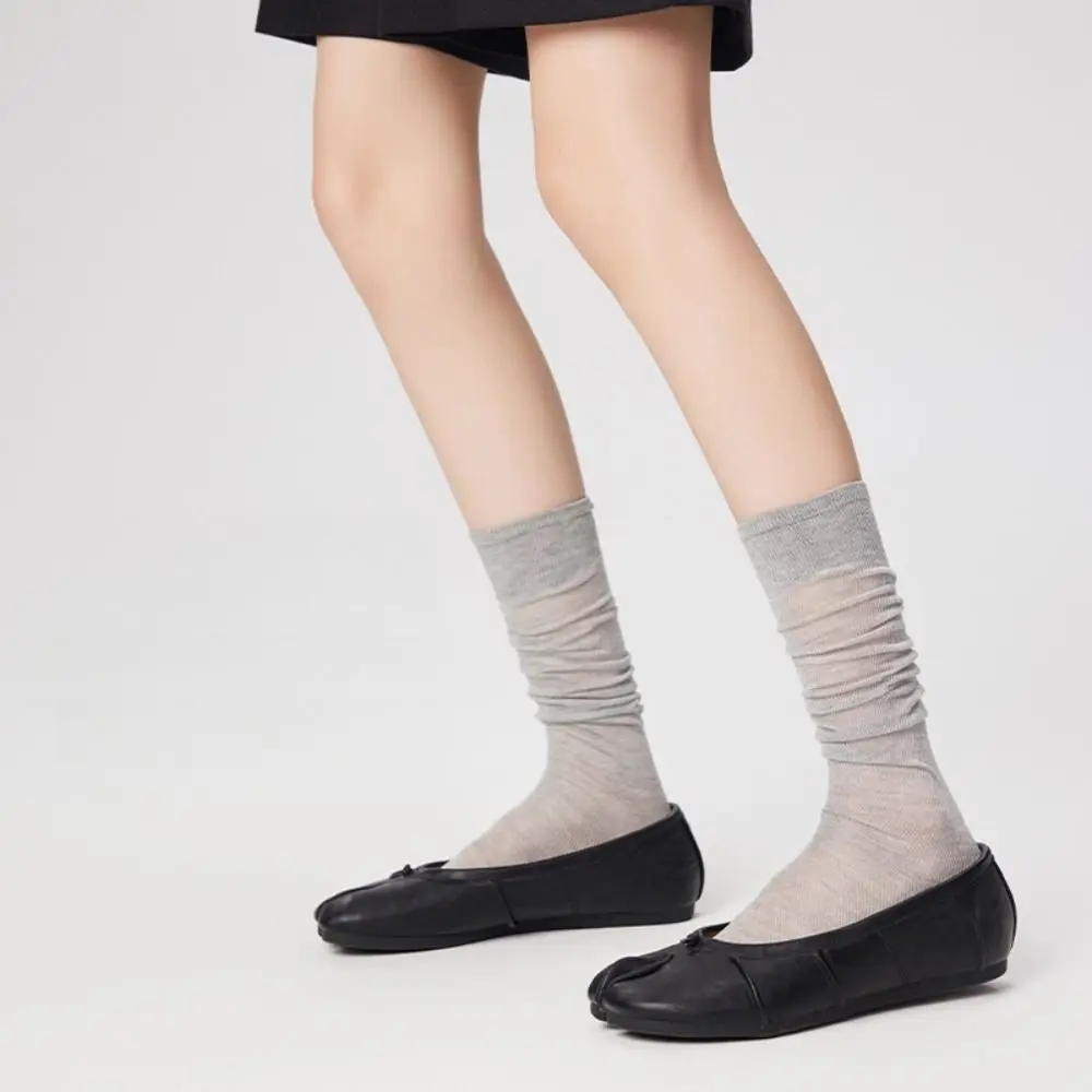 

Fashion Solid Color Knee High Stockings Ultra-thin Mesh Ruffle Two Toe Socks JK Hosiery Calf Long Socks Summer