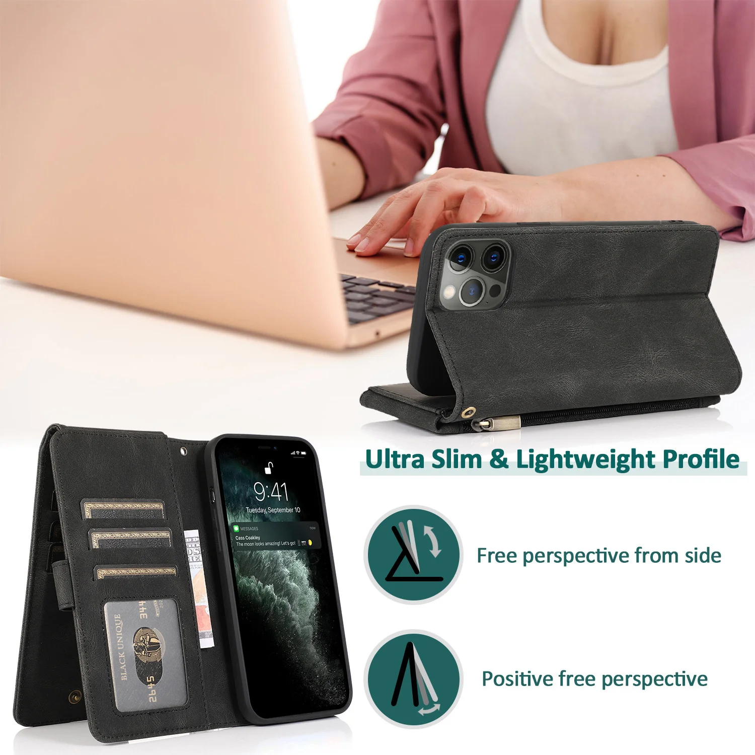 Luxury Case for iPhone 17 16 15 14 13 12 Mini 11 Pro X XS Max XR PLUS Air Wallet Leather Cards Holder Stand Flip Phone Bags