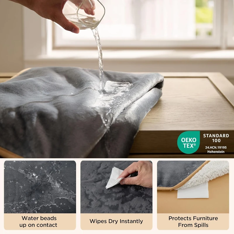 Waterproof Sherpa Fleece Pet Blanket, Reversible Flannel & Sherpa Dog Cat Crate Pad, Thickened All-Season Warm Pet Throw