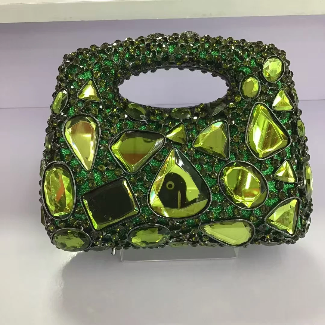 Women Green rhinestones Handbags Gold Stones Evening Purse Minaudiere Bags Wedding Tote Bags Bridal Handbag Party Dinner Purses