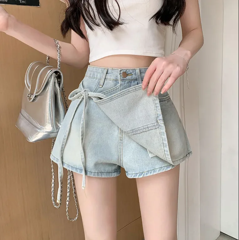 

Irregular lace up skirt pants denim skirt women's fashion casual 2025 summer new women's clothing